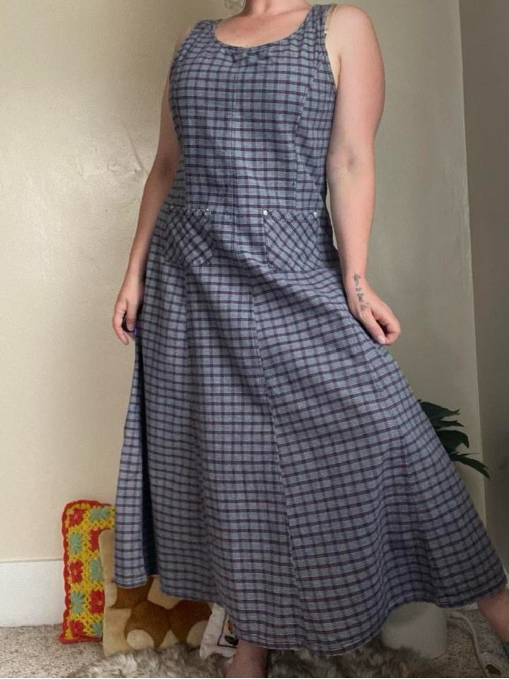 Vintage 90s sleeveless plaid maxi dress - Picture 5 of 8